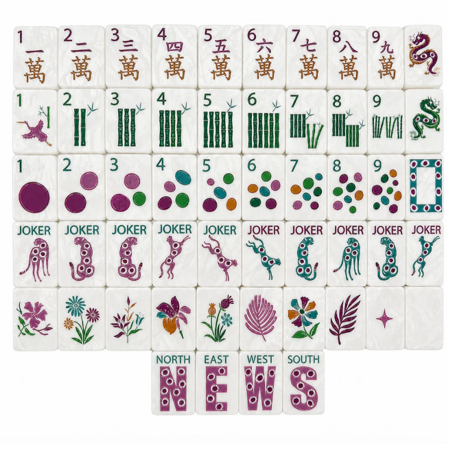 Bespoke Springtime Safari - Safari Glow American Mahjong Set Pearl Cheetah White Tiles Flower Wild Gift For Entertainment