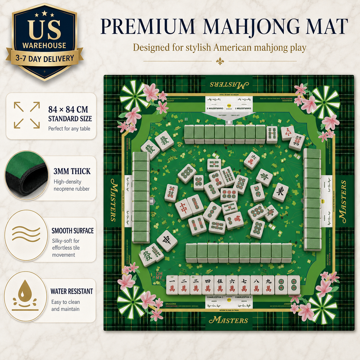 American Direct Shipment Roll Packaging Luxury Waterproof Rubber Mahjong Mat American Style Game Table Cover Royal Mahjong Table