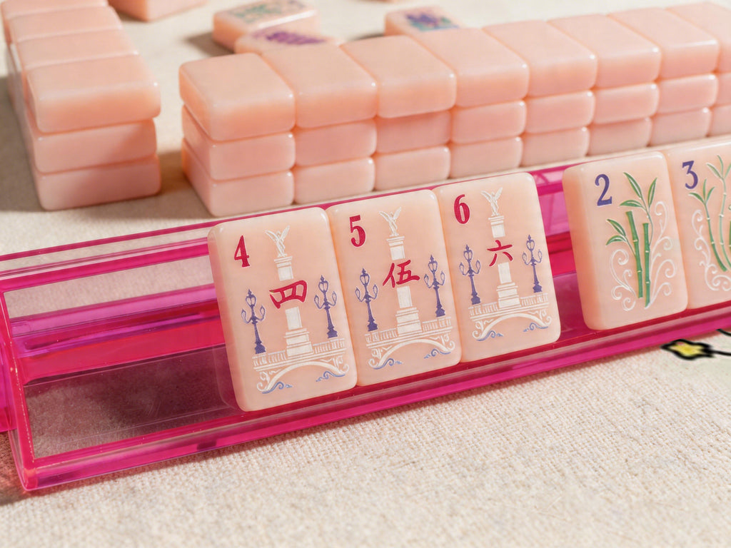 Us Stock Free Shipping Customizable 160-pc Pink Acrylic American Mahjong Tiles Bulk Luxury Set Single Layer Carving
