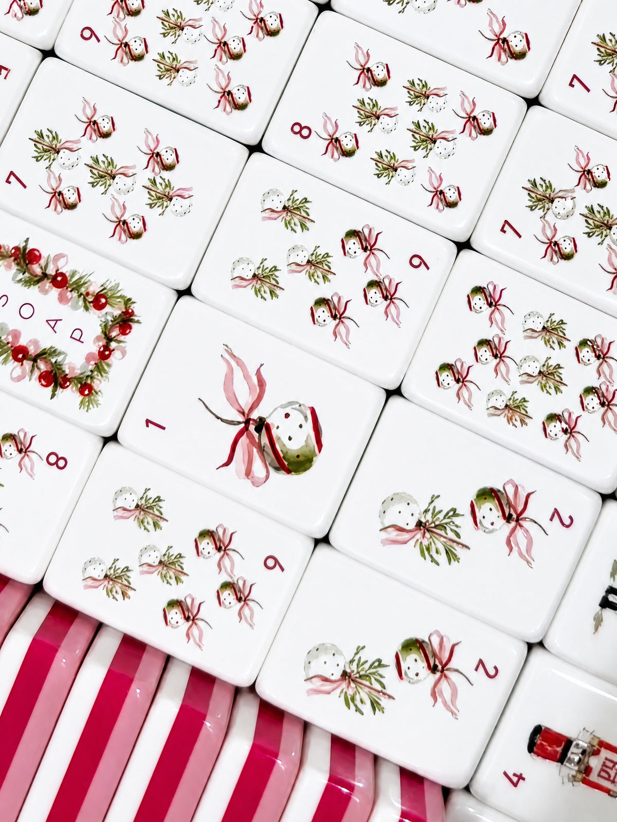 160 Pieces Pink Christmas Nutcracker American Mahjong Set Acrylic Printed Tiles Holiday Gift Game Set