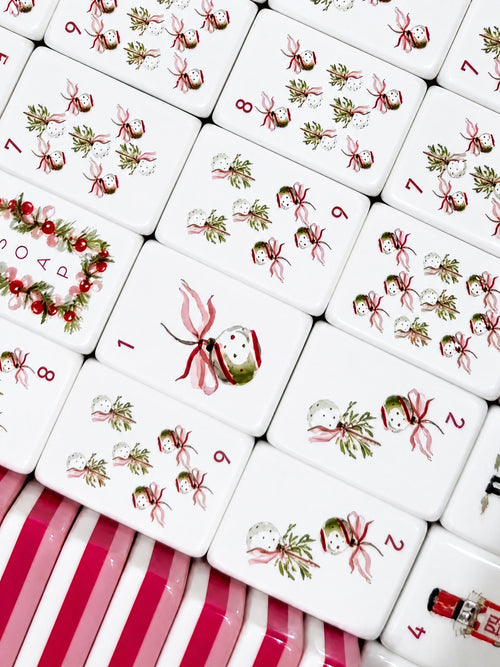 160 Pieces Pink Christmas Nutcracker American Mahjong Set Acrylic Printed Tiles Holiday Gift Game Set