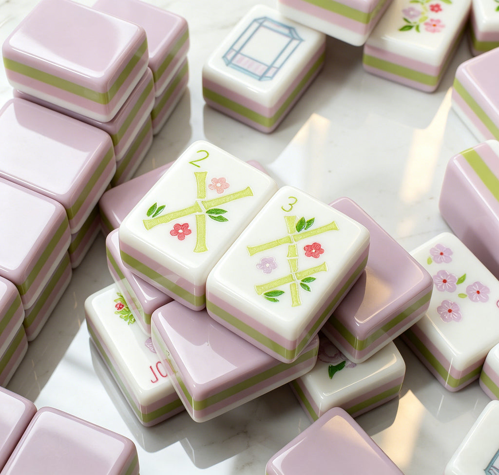 Us Stock Free Shipping Luxury Durable Portable Eco-friendly American Custom 4-player 4-layer Lavender Acrylic Tiles Mahjong Set