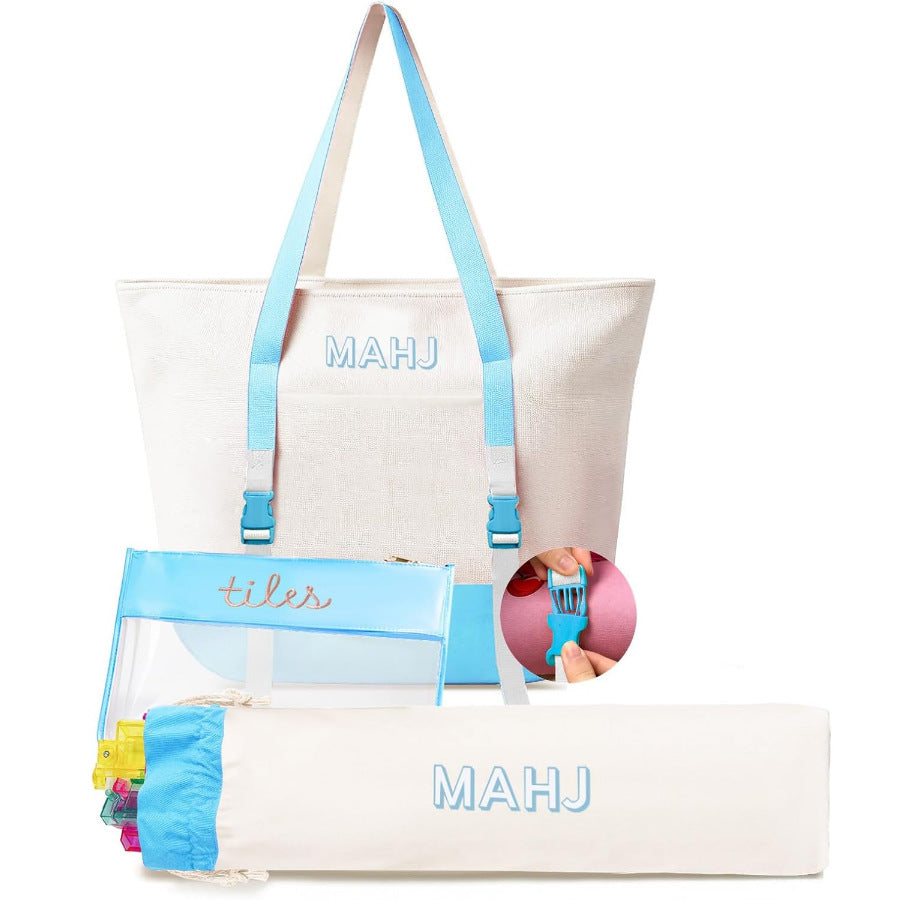 Bst American Mahjong Tile Storage Carrying Bag Zipper Large Canvas Travel Tote Bag For Outdoor Use Three-piece Set 166 Tiles