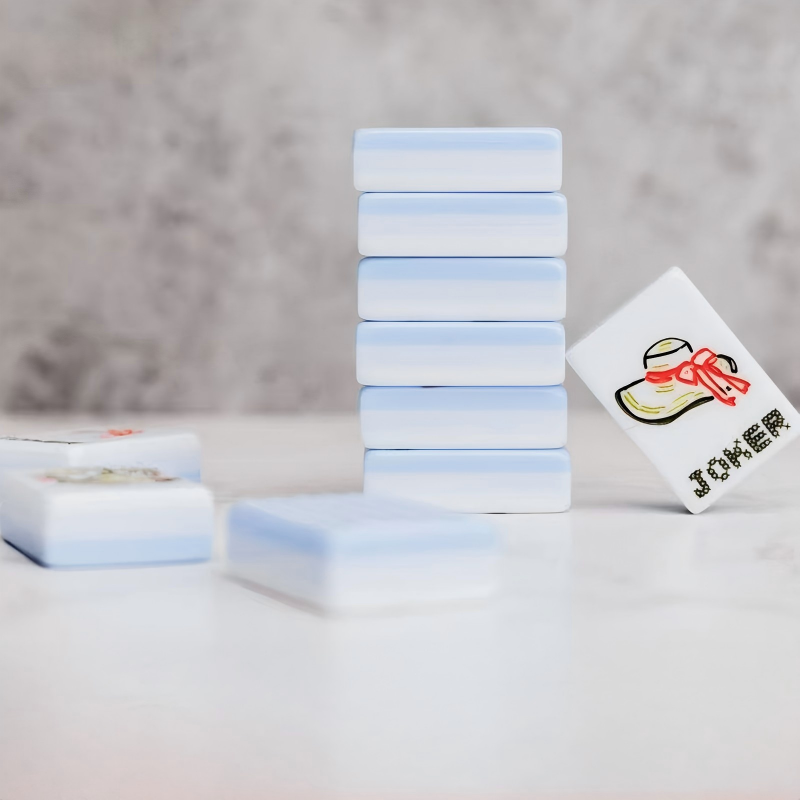 American Mahjong Tiles Blue Striped Bow Pattern Acrylic Material 4 Players Luxury Classic Style Wholesale For Family Party