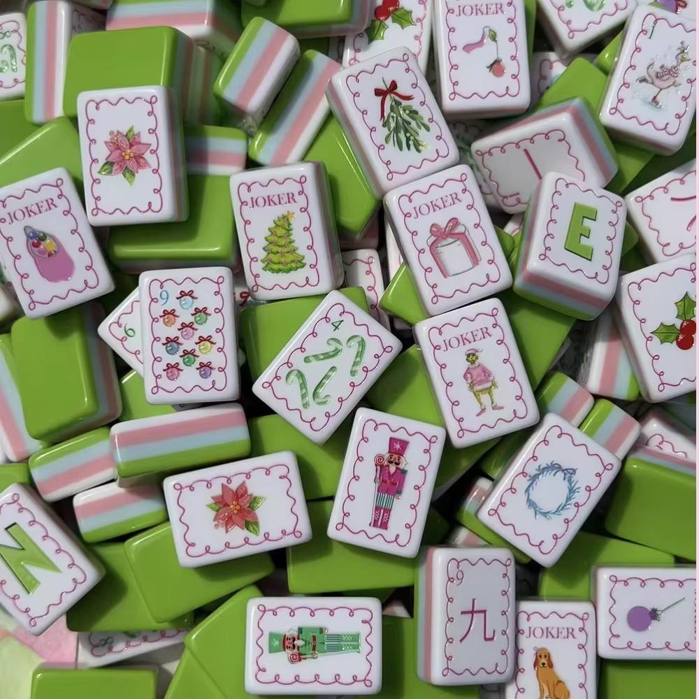 New Custom The Merry-ish Modern Luxury Foldable 4-layer Christmas American Acrylic Eco-friendly Portable Mahjong Tiles Set