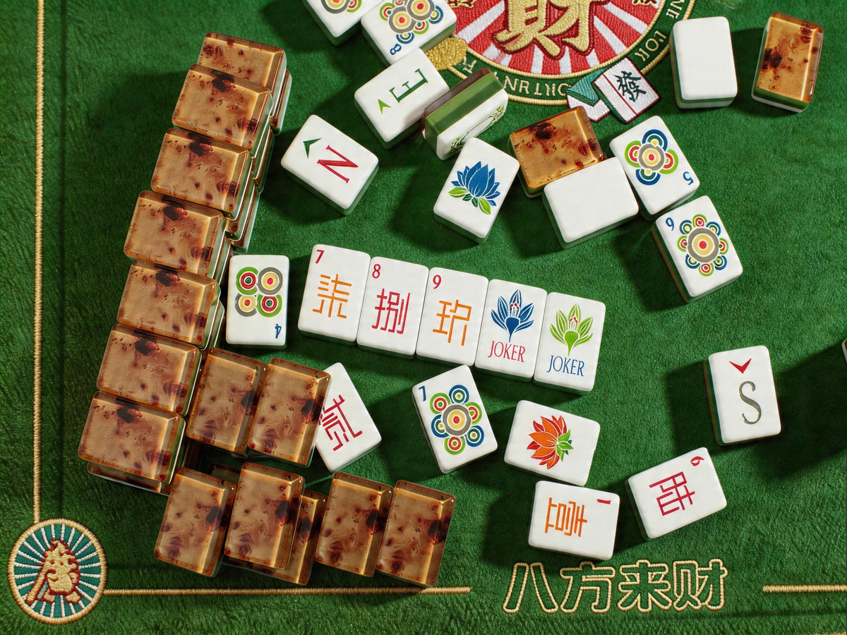 Us Stock Free Shipping Trendy Luxury Wood Grain Portable Mahjong Set Acrylic Durable Water Resistant American Mahjong Tiles
