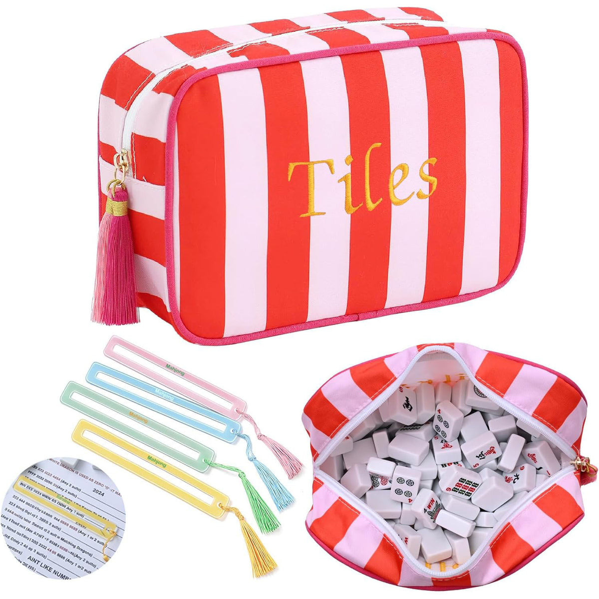 Cross-border New Striped Oxford Rectangle Portable Clutch Handbag Large-capacity Nordic Style Cosmetic Bag Mahjong Storage Pouch