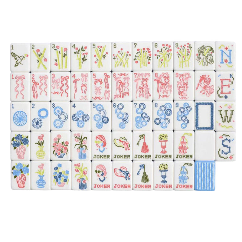 American Mahjong Tiles Blue Striped Bow Pattern Acrylic Material 4 Players Luxury Classic Style Wholesale For Family Party