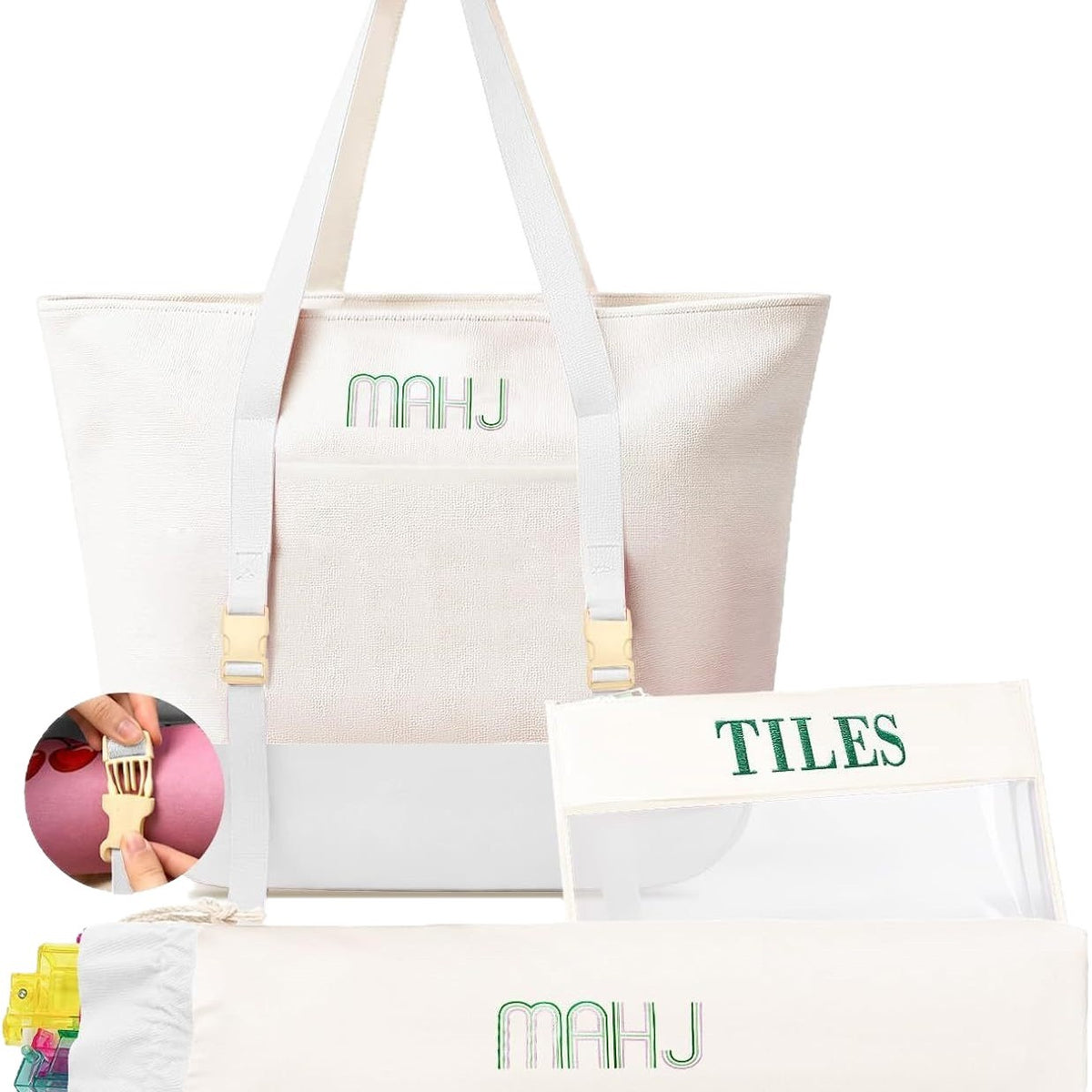Bst American Mahjong Tile Storage Carrying Bag Zipper Large Canvas Travel Tote Bag For Outdoor Use Three-piece Set 166 Tiles