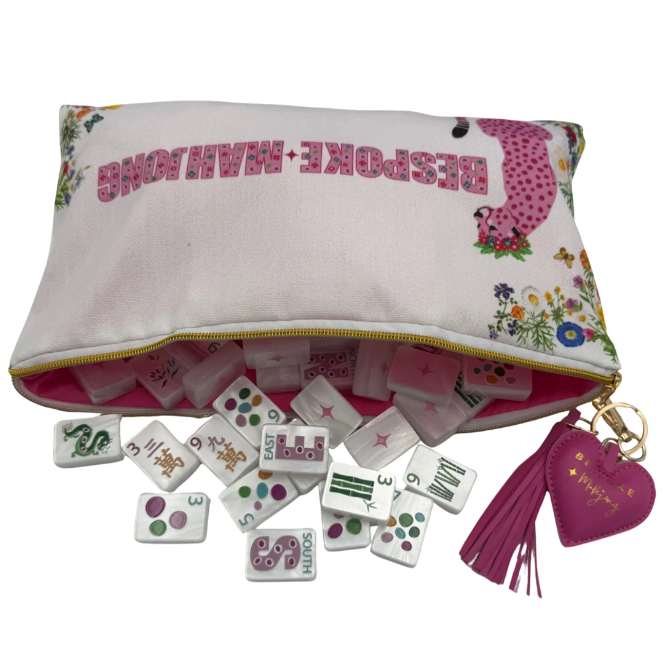 Bespoke Springtime Safari - Safari Glow American Mahjong Set Pearl Cheetah White Tiles Flower Wild Gift For Entertainment