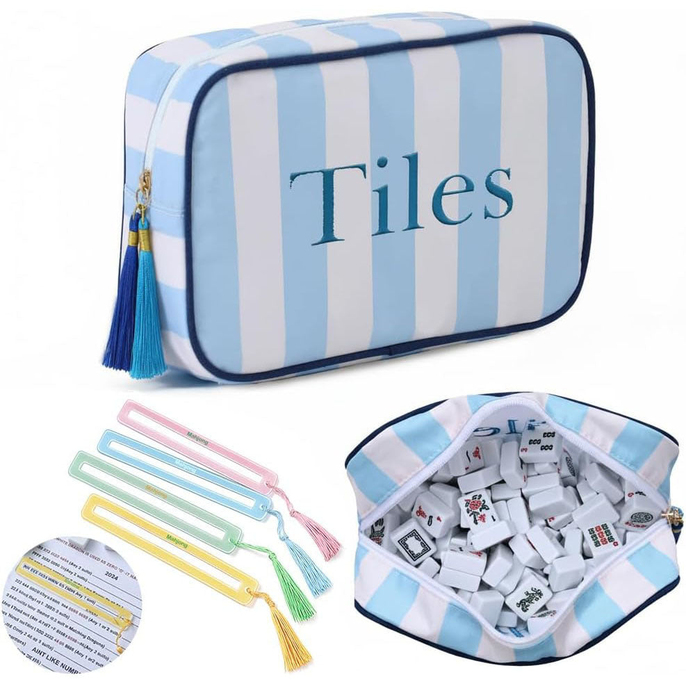 Cross-border New Striped Oxford Rectangle Portable Clutch Handbag Large-capacity Nordic Style Cosmetic Bag Mahjong Storage Pouch
