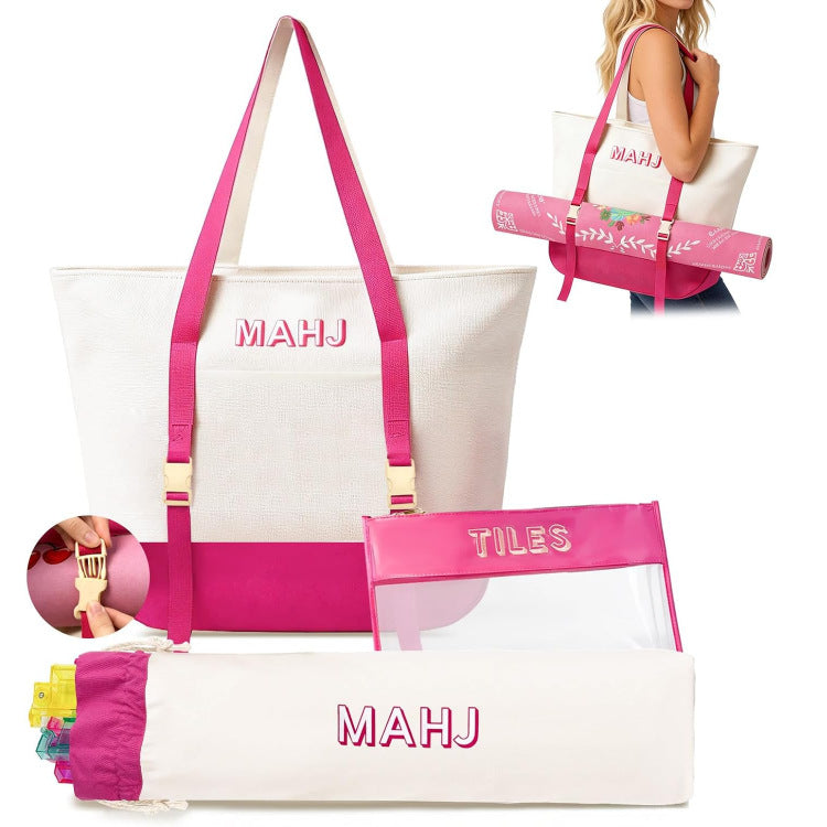 Bst American Mahjong Tile Storage Carrying Bag Zipper Large Canvas Travel Tote Bag For Outdoor Use Three-piece Set 166 Tiles