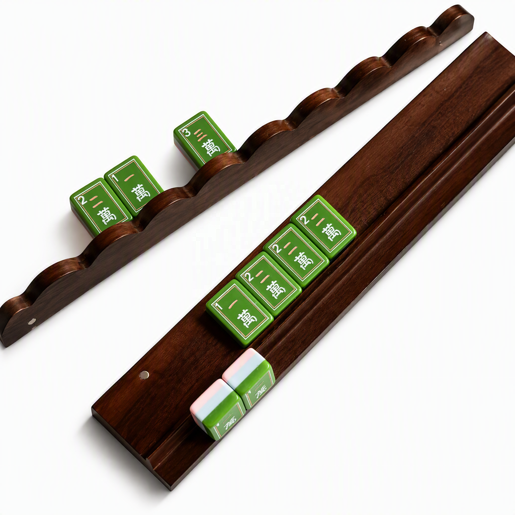 20 Inch Natural Walnut Two Tone Peach Wood & Black Mahjong Racks Set Of 4 With Magnetic Pushers, MOQ 1 For Game Entertainment