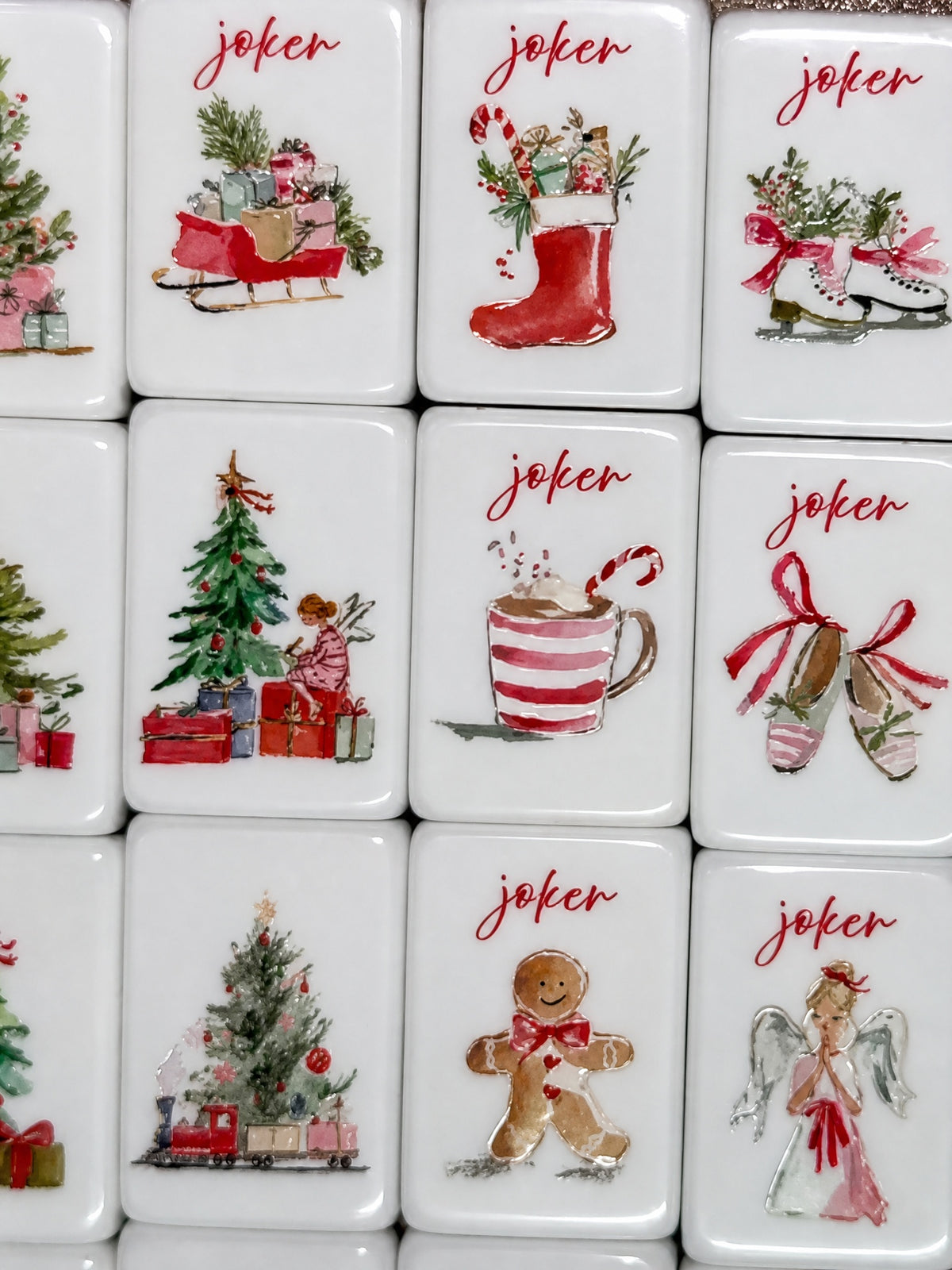 160 Pieces Pink Christmas Nutcracker American Mahjong Set Acrylic Printed Tiles Holiday Gift Game Set