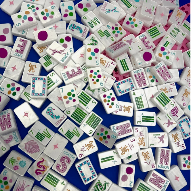 Bespoke Springtime Safari - Safari Glow American Mahjong Set Pearl Cheetah White Tiles Flower Wild Gift For Entertainment