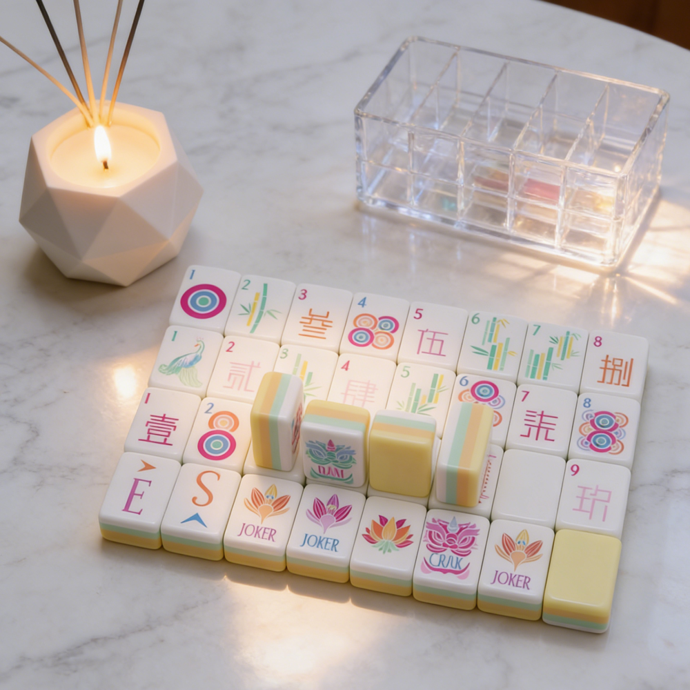 Us Stock Free Shipping Modern Light Yellow Custom Portable Travel Mahjong Set 160 Engraved Luxury Tiles Acrylic Tiles