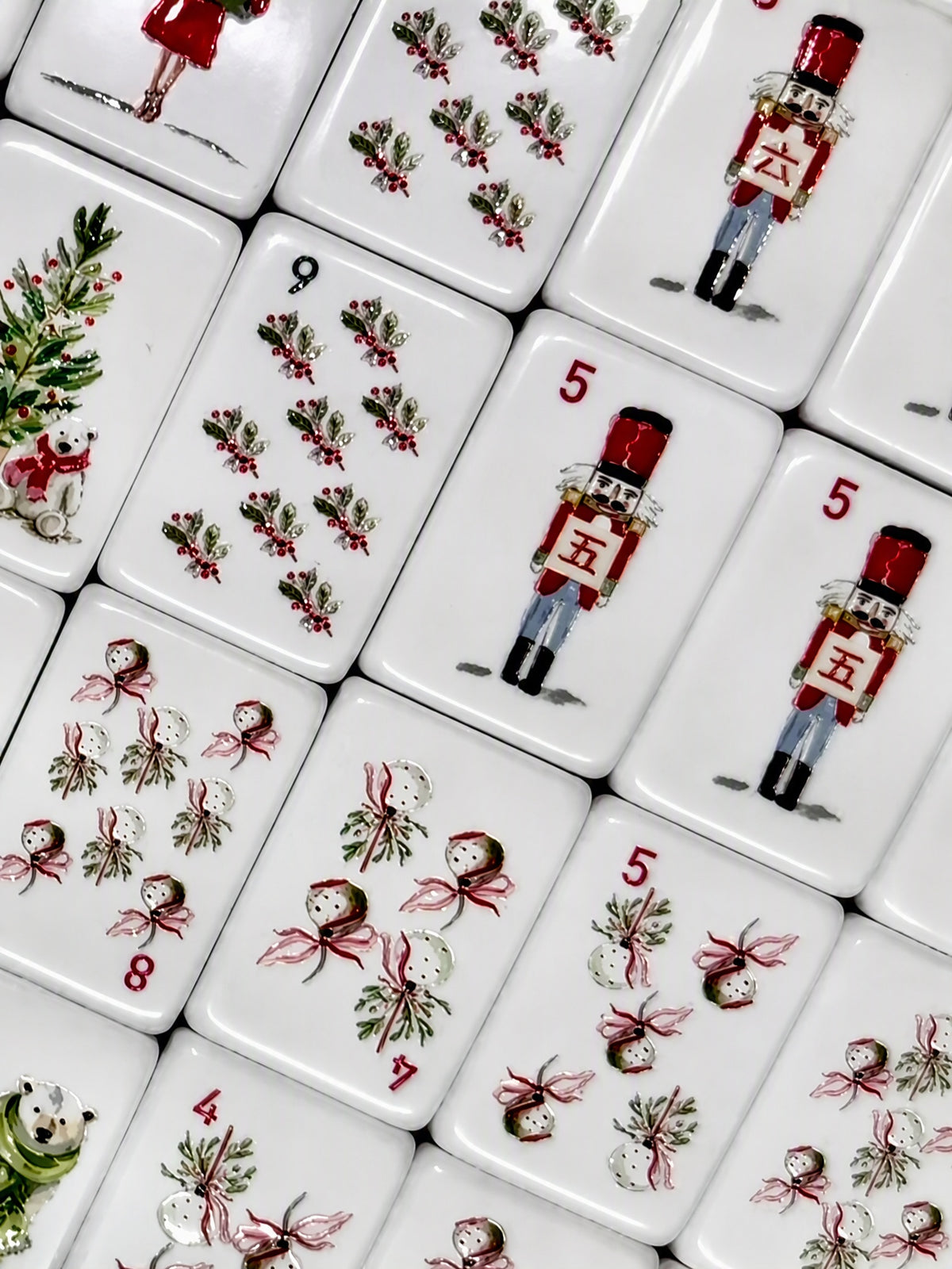 160 Pieces Pink Christmas Nutcracker American Mahjong Set Acrylic Printed Tiles Holiday Gift Game Set