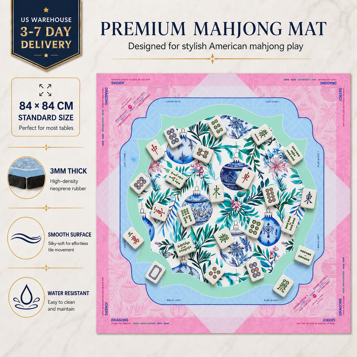 American Direct Shipment Roll Packaging Luxury Waterproof Rubber Mahjong Mat American Style Game Table Cover Royal Mahjong Table