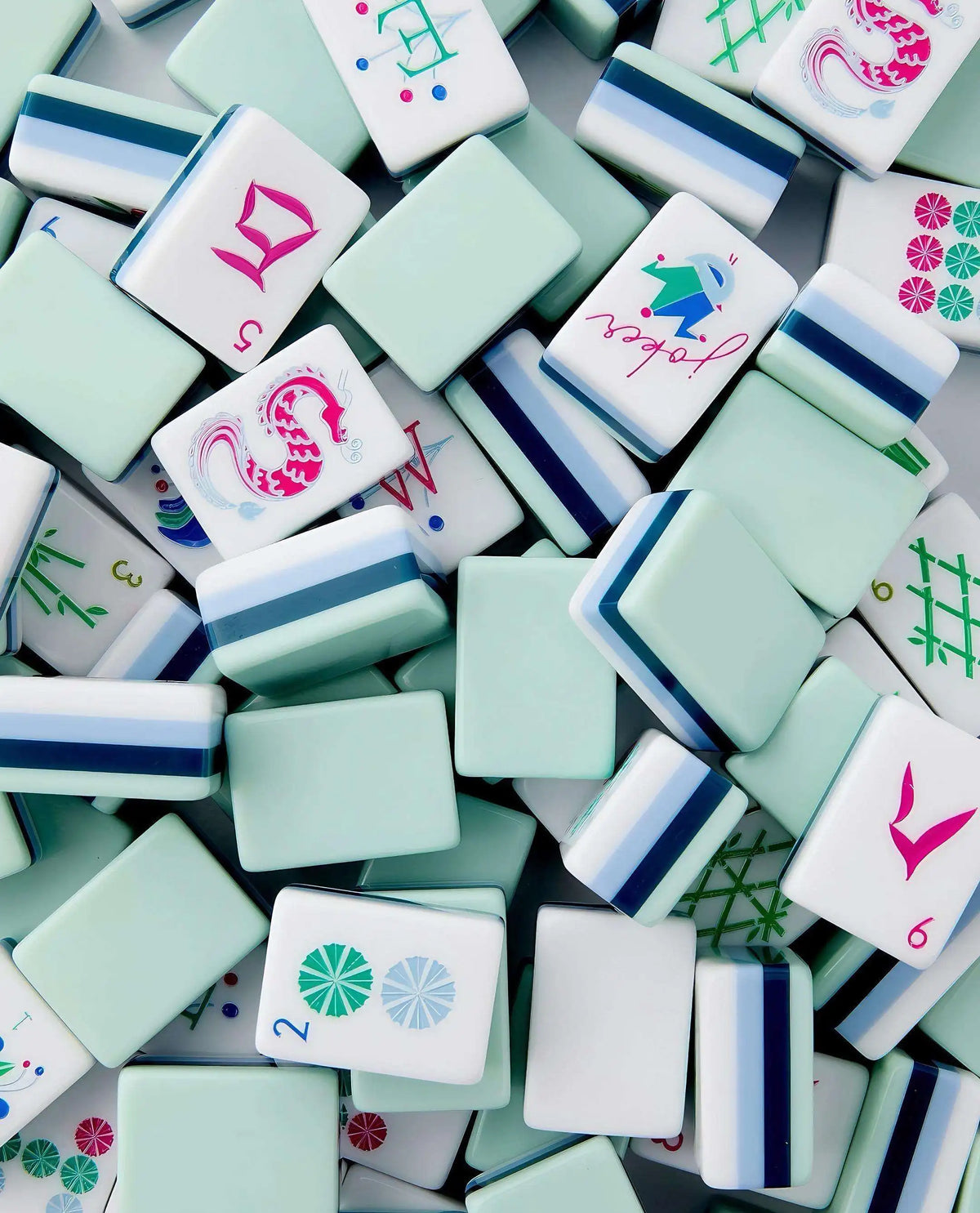 US Stock Free Shipping Acrylic Mahjong Tiles with Dragon Design Portable Foldable Party Supplies Cyan Entertainment Novelty