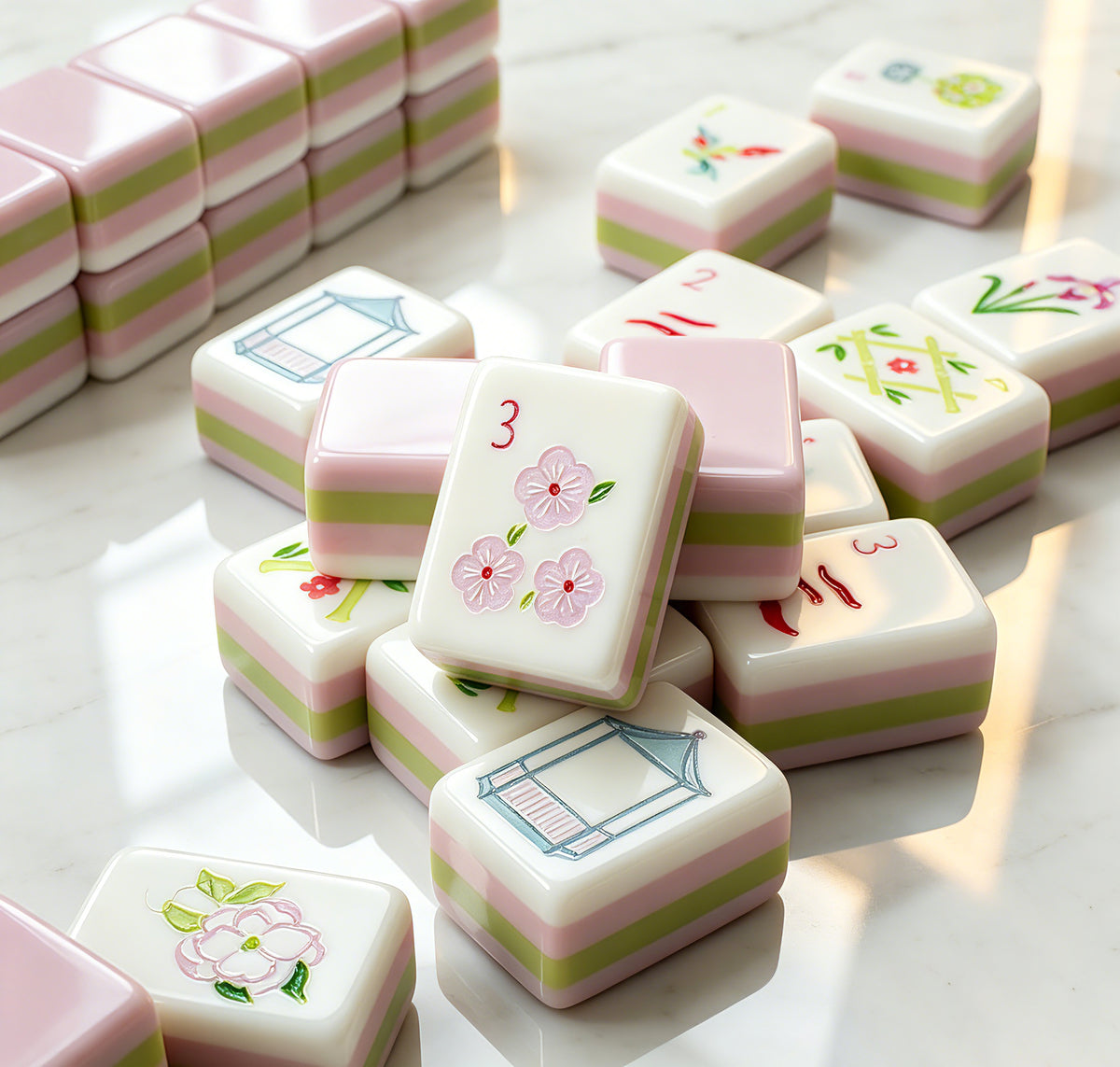 Us Stock Free Shipping Luxury Durable Portable Eco-friendly American Custom 4-player 4-layer Lavender Acrylic Tiles Mahjong Set
