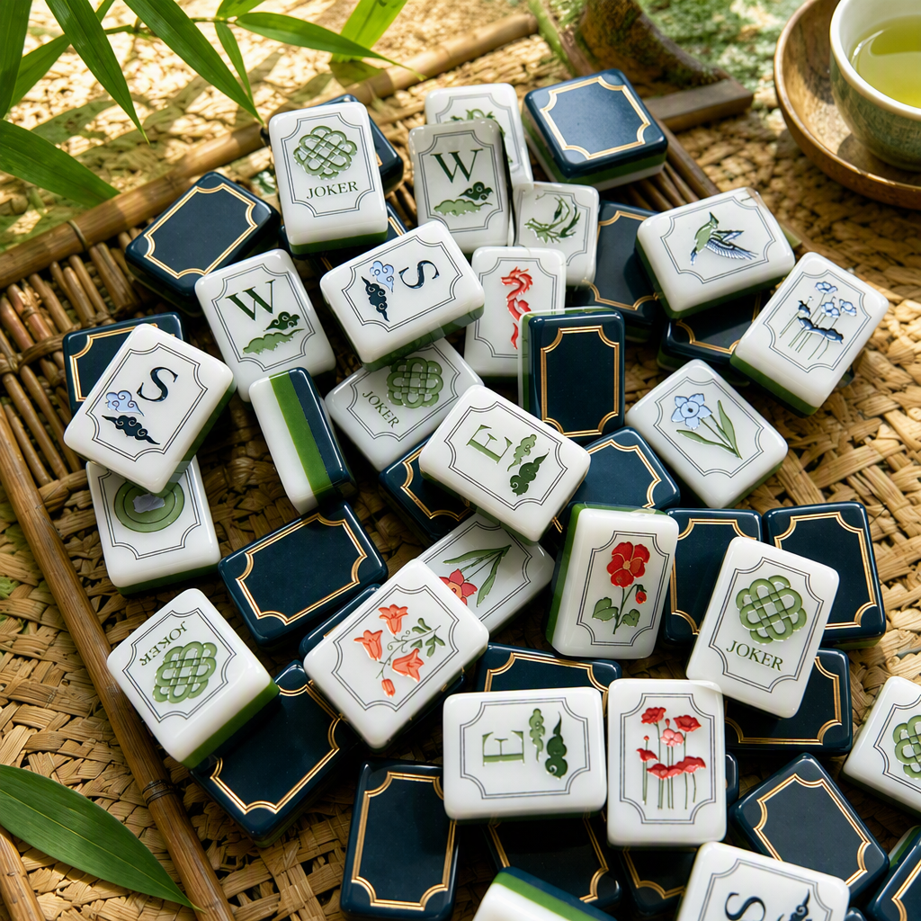 Christmas-themed American-style Mahjong Set 166 Tiles Four-layer Acrylic Carved Floral Patterns Eco-friendly Portable Versatile