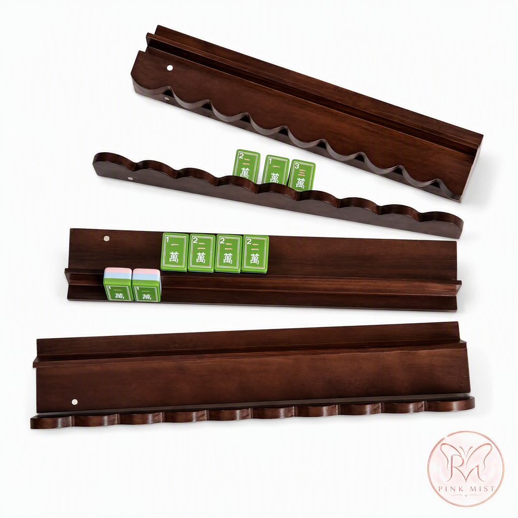 20 Inch Natural Walnut Two Tone Peach Wood & Black Mahjong Racks Set Of 4 With Magnetic Pushers, MOQ 1 For Game Entertainment