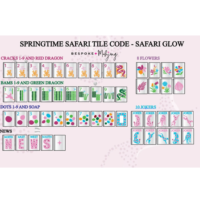 Bespoke Springtime Safari - Safari Glow American Mahjong Set Pearl Cheetah White Tiles Flower Wild Gift For Entertainment