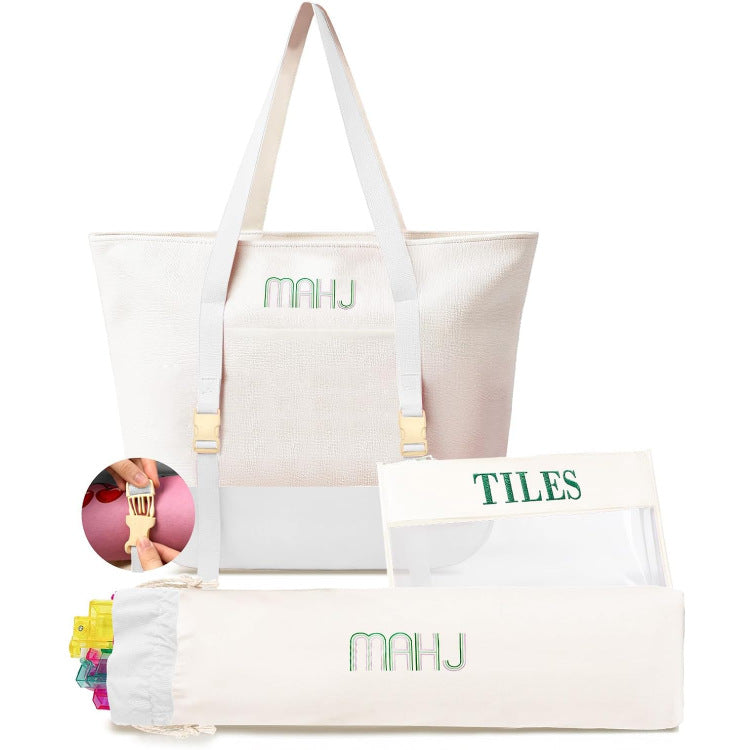 Bst American Mahjong Tile Storage Carrying Bag Zipper Large Canvas Travel Tote Bag For Outdoor Use Three-piece Set 166 Tiles