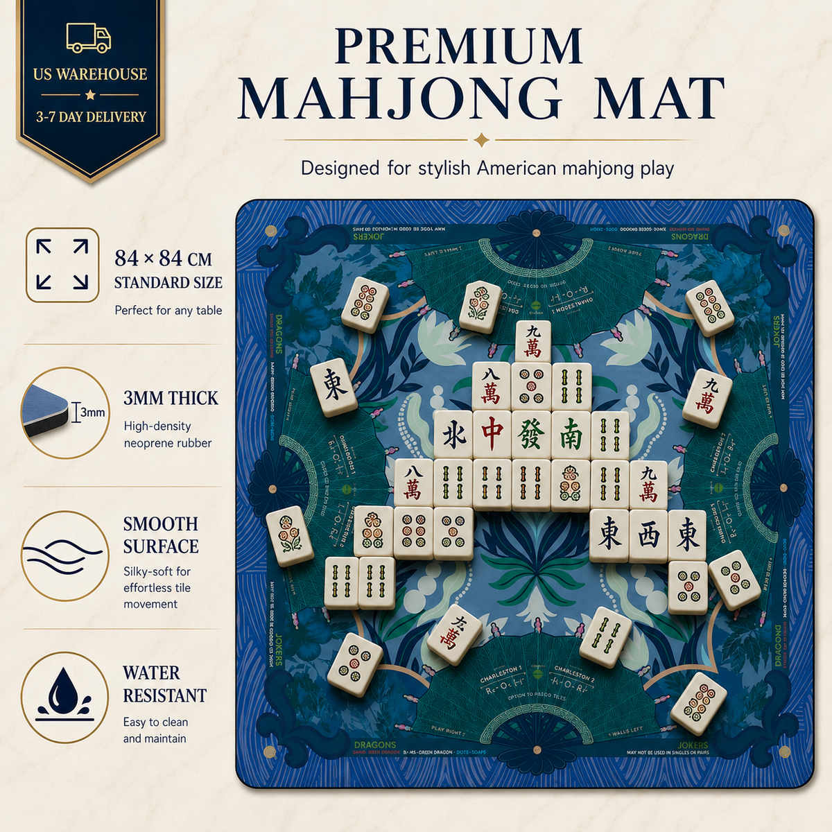 American Direct Shipment Roll Packaging Luxury Waterproof Rubber Mahjong Mat American Style Game Table Cover Royal Mahjong Table