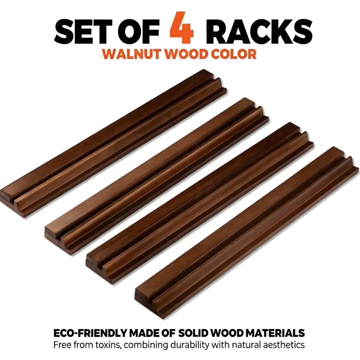 20 Inch Natural Walnut Two Tone Peach Wood & Black Mahjong Racks Set Of 4 With Magnetic Pushers, MOQ 1 For Game Entertainment