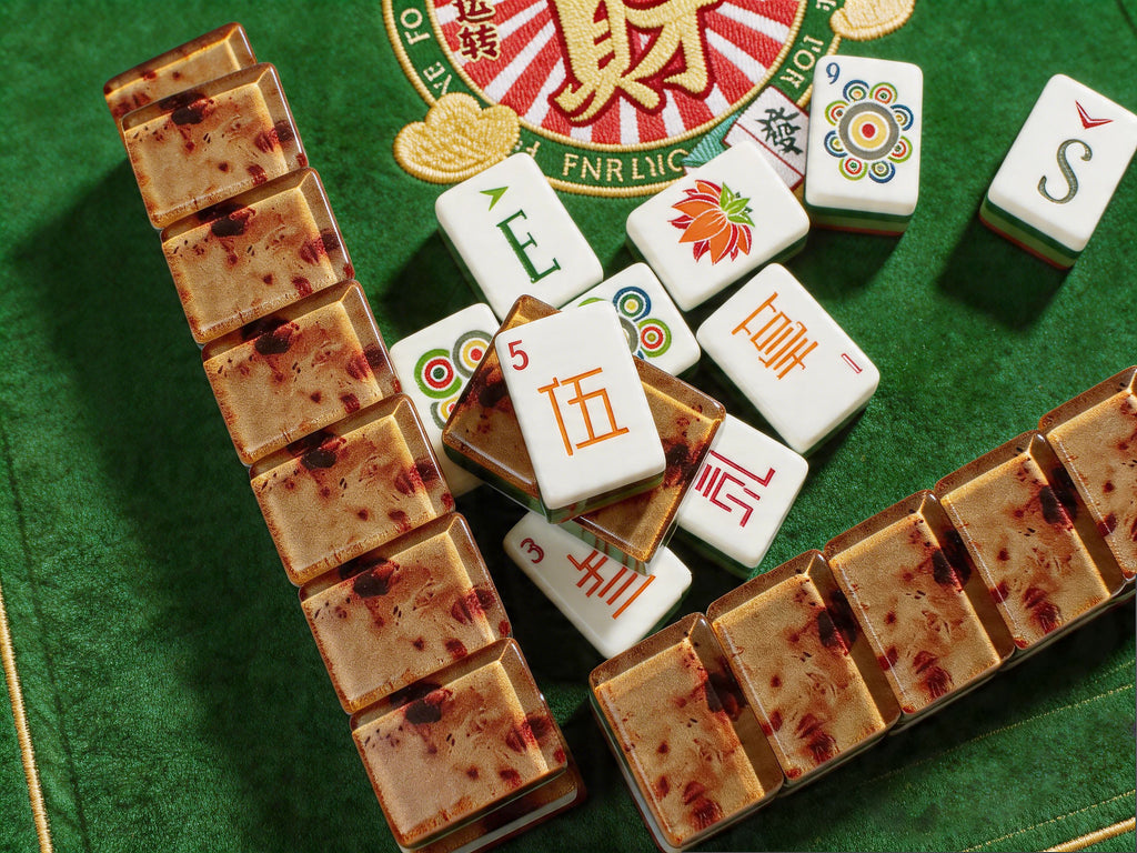 Us Stock Free Shipping Trendy Luxury Wood Grain Portable Mahjong Set Acrylic Durable Water Resistant American Mahjong Tiles