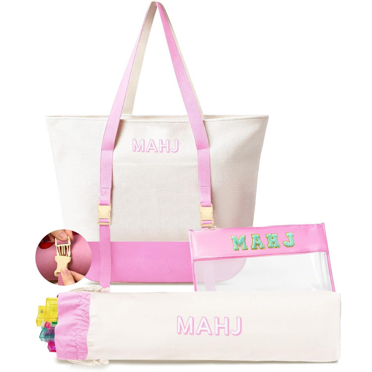Bst American Mahjong Tile Storage Carrying Bag Zipper Large Canvas Travel Tote Bag For Outdoor Use Three-piece Set 166 Tiles